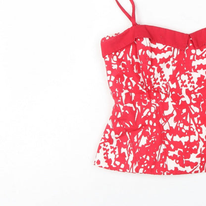 Coast Women Red White Cotton Geometric Camisole Tank Top UK 10