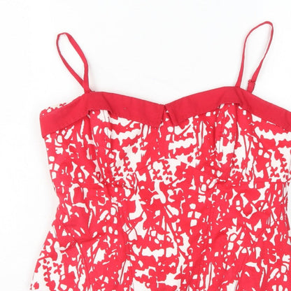 Coast Women Red White Cotton Geometric Camisole Tank Top UK 10