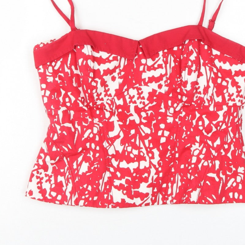 Coast Women Red White Cotton Geometric Camisole Tank Top UK 10