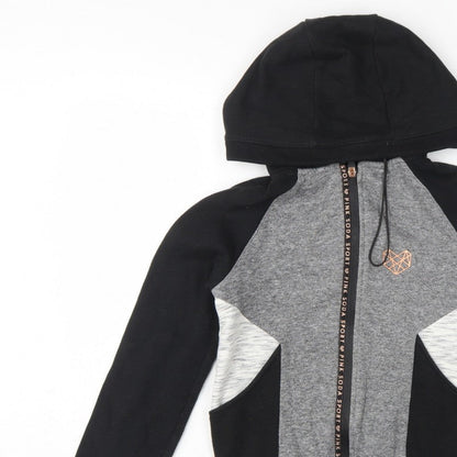 Pink Soda Sport Women's Black Grey Full Zip Hoodie UK 6 Colourblock