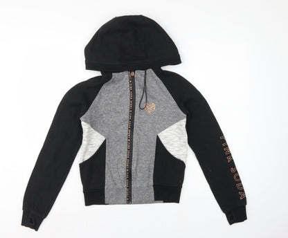 Pink Soda Sport Women's Black Grey Full Zip Hoodie UK 6 Colourblock