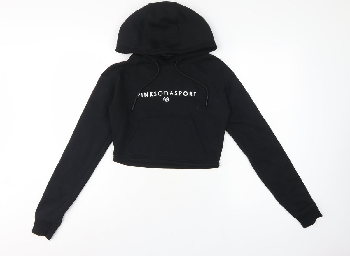 Pink Soda Sport Women’s Black UK 6 Cropped Logo Pullover Hoodie