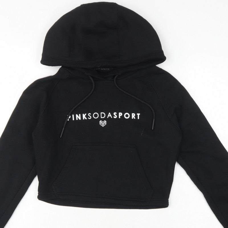 Pink Soda Sport Women’s Black UK 6 Cropped Logo Pullover Hoodie