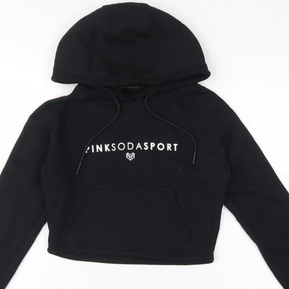 Pink Soda Sport Women’s Black UK 6 Cropped Logo Pullover Hoodie