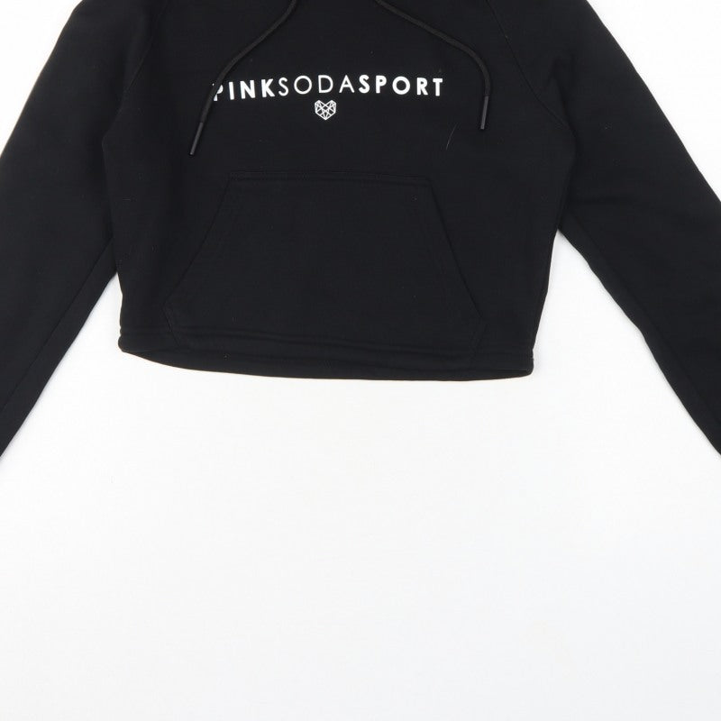 Pink Soda Sport Women’s Black UK 6 Cropped Logo Pullover Hoodie