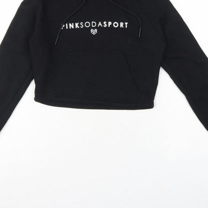 Pink Soda Sport Women’s Black UK 6 Cropped Logo Pullover Hoodie