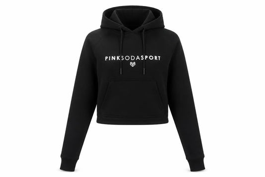 Pink Soda Sport Women’s Black UK 6 Cropped Logo Pullover Hoodie