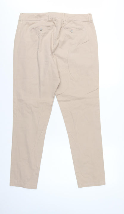 Marks and Spencer Women Beige UK 12 Cotton Stretch Tapered Chino Trousers