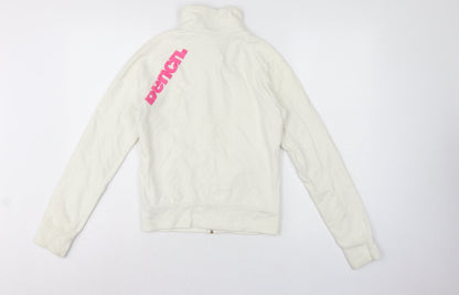 Bench Women’s White Pink Logo Full Zip Sweatshirt XS High Neck
