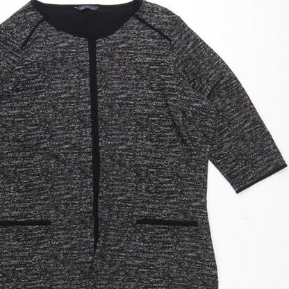 M&S Women Black Grey Knit Zip Tunic Blouse UK 24 3/4 Sleeve