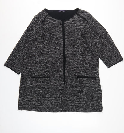 M&S Women Black Grey Knit Zip Tunic Blouse UK 24 3/4 Sleeve