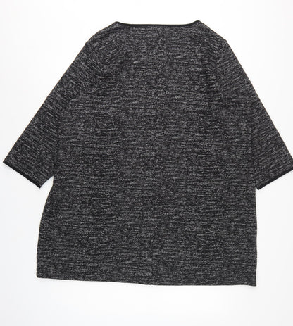 M&S Women Black Grey Knit Zip Tunic Blouse UK 24 3/4 Sleeve