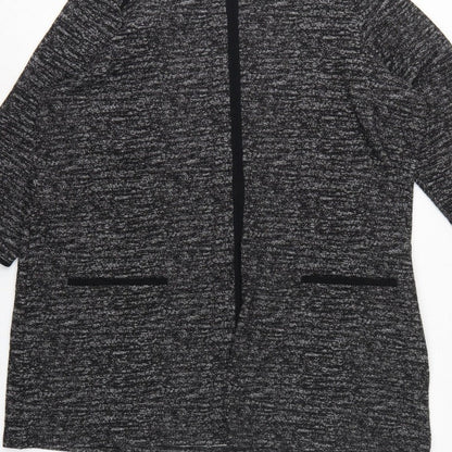 M&S Women Black Grey Knit Zip Tunic Blouse UK 24 3/4 Sleeve