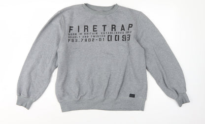 Firetrap Men’s Grey L Graphic Print Crew Neck Pullover Sweatshirt