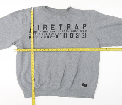 Firetrap Men’s Grey L Graphic Print Crew Neck Pullover Sweatshirt