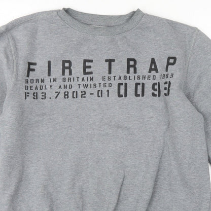 Firetrap Men’s Grey L Graphic Print Crew Neck Pullover Sweatshirt