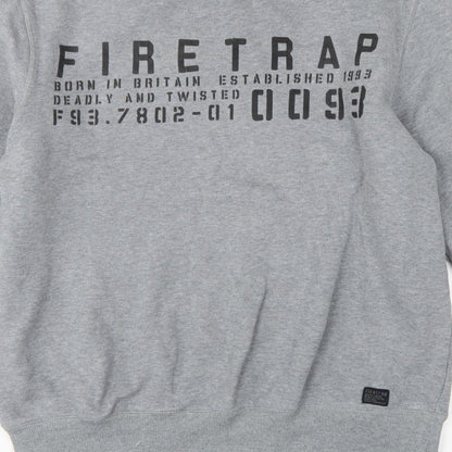 Firetrap Men’s Grey L Graphic Print Crew Neck Pullover Sweatshirt
