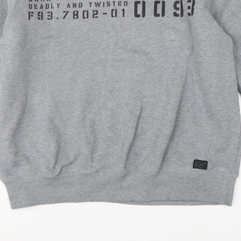 Firetrap Men’s Grey L Graphic Print Crew Neck Pullover Sweatshirt