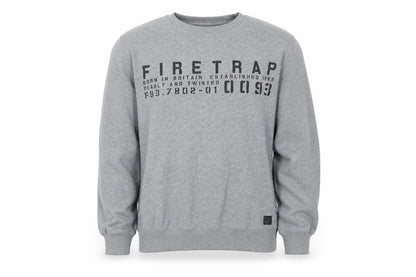 Firetrap Men’s Grey L Graphic Print Crew Neck Pullover Sweatshirt