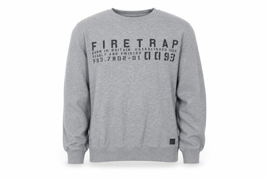 Firetrap Men’s Grey L Graphic Print Crew Neck Pullover Sweatshirt