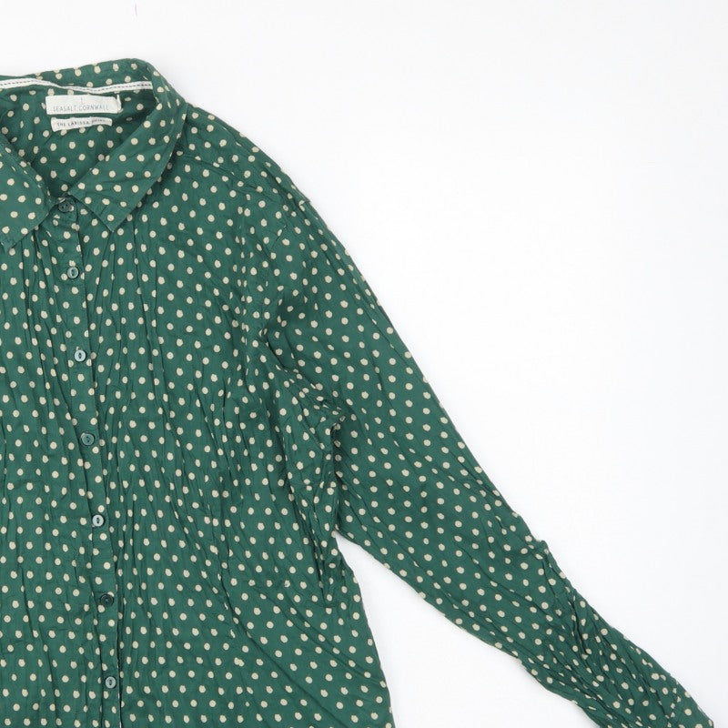Seasalt Cornwall Women Green Polka Dot Basic Button-Up Shirt UK 18