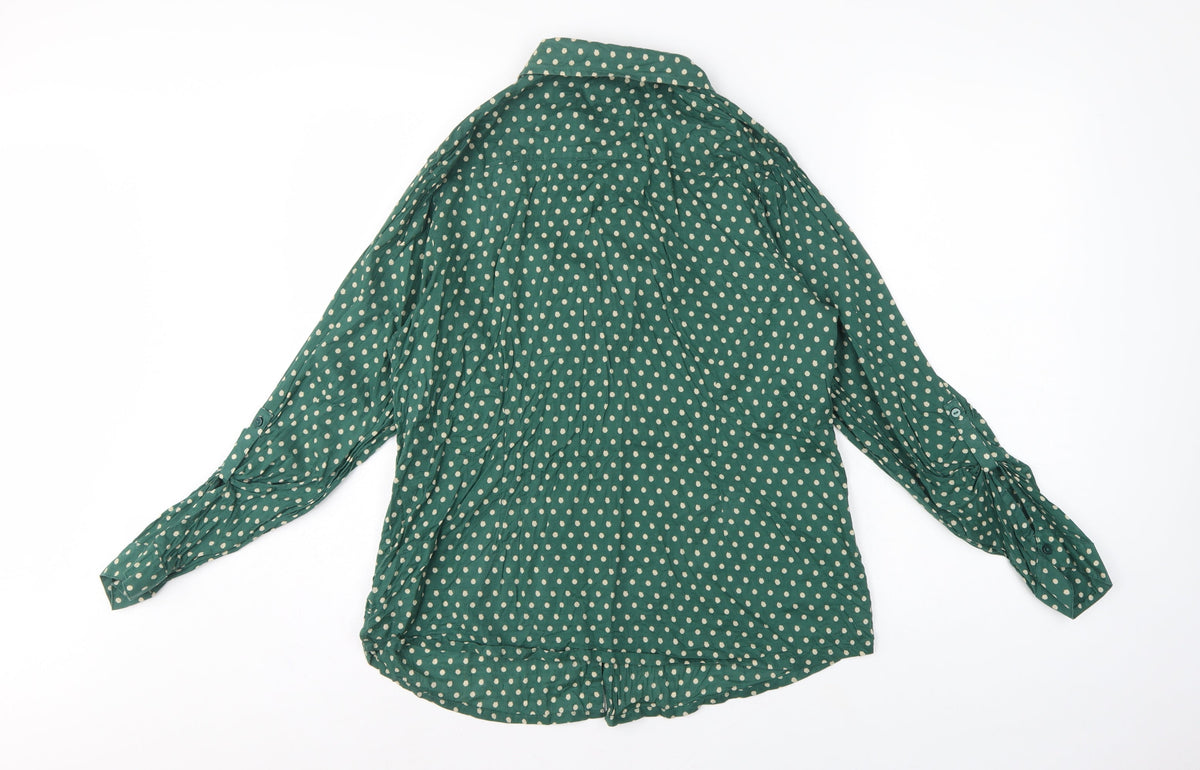 Seasalt Cornwall Women Green Polka Dot Basic Button-Up Shirt UK 18