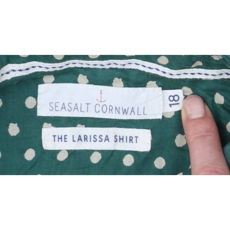 Seasalt Cornwall Women Green Polka Dot Basic Button-Up Shirt UK 18