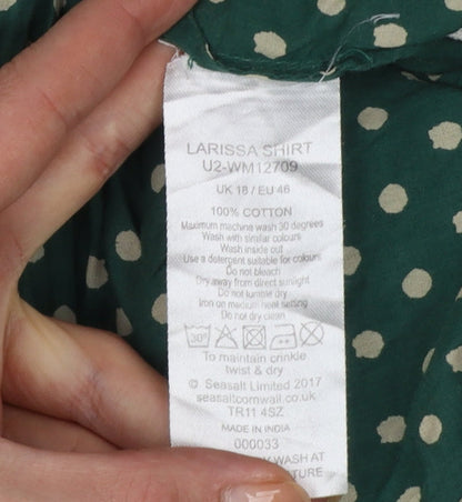 Seasalt Cornwall Women Green Polka Dot Basic Button-Up Shirt UK 18