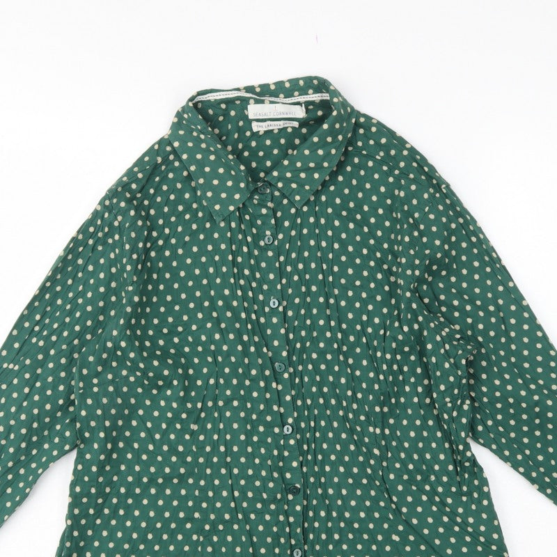 Seasalt Cornwall Women Green Polka Dot Basic Button-Up Shirt UK 18