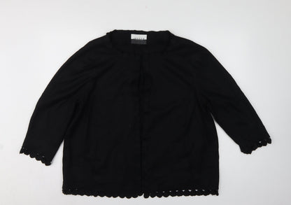 Jaeger Women’s Black Wool Blend UK 16 Collarless Button Jacket