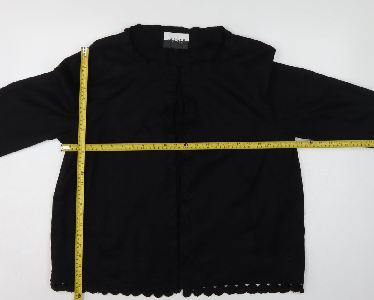 Jaeger Women’s Black Wool Blend UK 16 Collarless Button Jacket