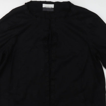 Jaeger Women’s Black Wool Blend UK 16 Collarless Button Jacket