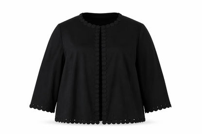 Jaeger Women’s Black Wool Blend UK 16 Collarless Button Jacket