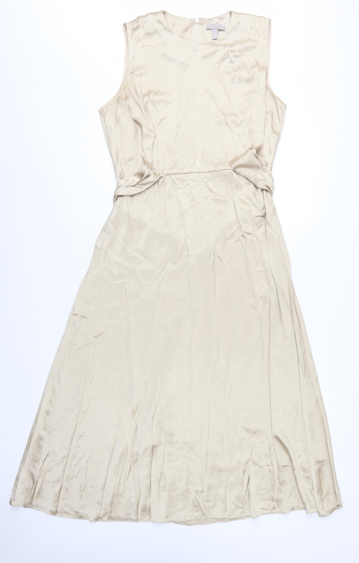 H&M Women Ivory UK 10 Long A-Line Sleeveless Belted Occasion Dress