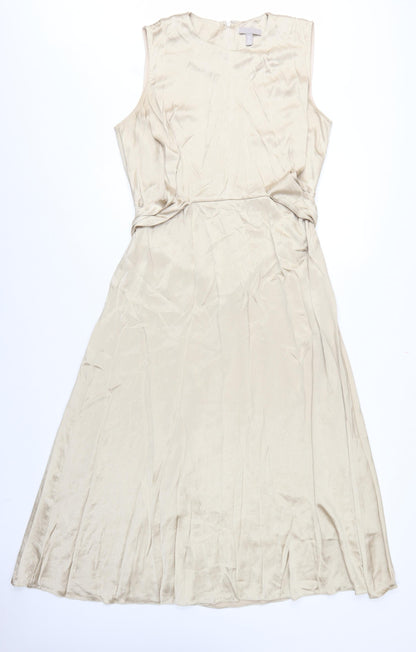 H&M Women Ivory UK 10 Long A-Line Sleeveless Belted Occasion Dress