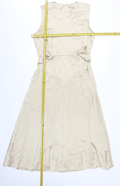 H&M Women Ivory UK 10 Long A-Line Sleeveless Belted Occasion Dress