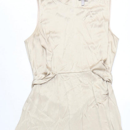 H&M Women Ivory UK 10 Long A-Line Sleeveless Belted Occasion Dress