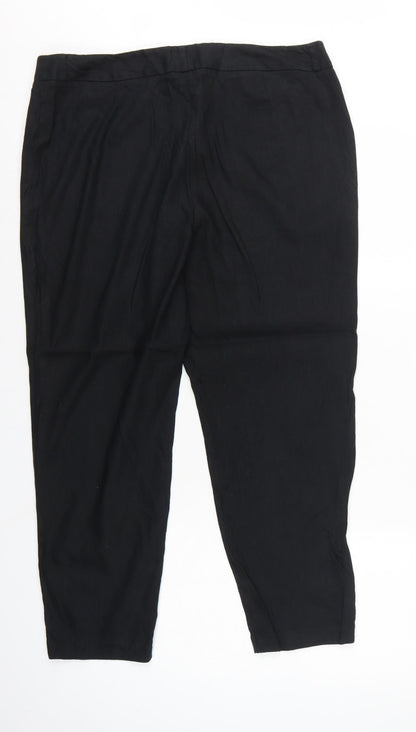 M&S Women Black Size 16 Linen Blend Tapered Smart Trousers