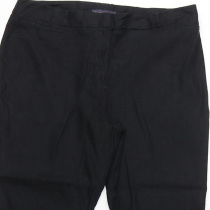 M&S Women Black Size 16 Linen Blend Tapered Smart Trousers