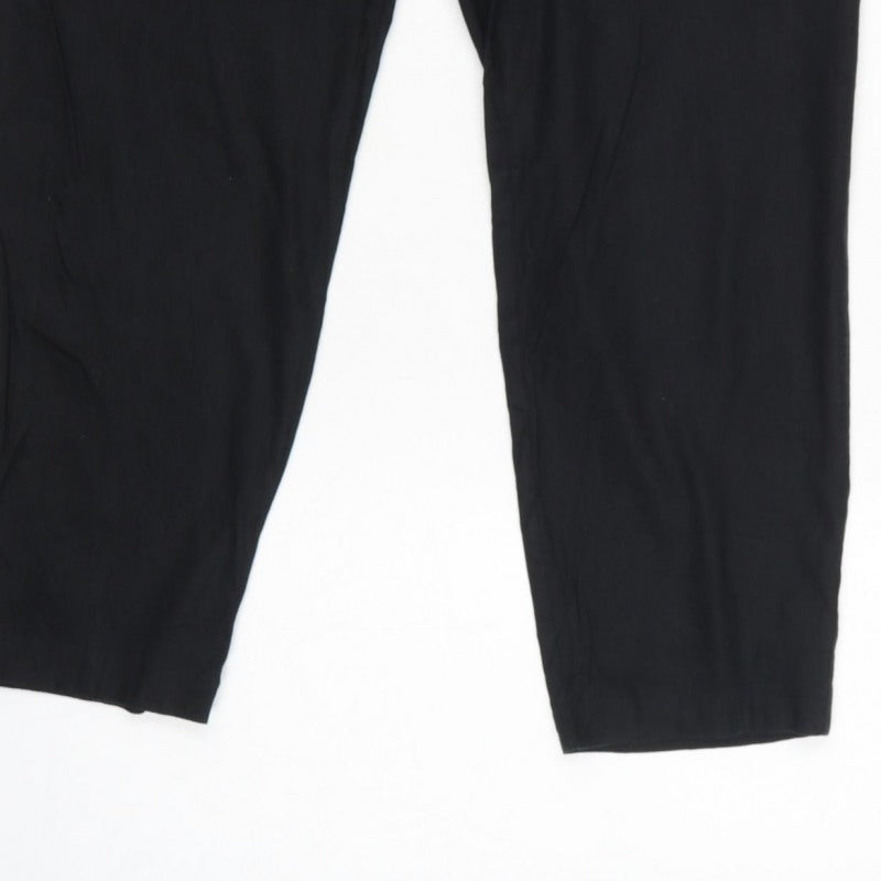 M&S Women Black Size 16 Linen Blend Tapered Smart Trousers