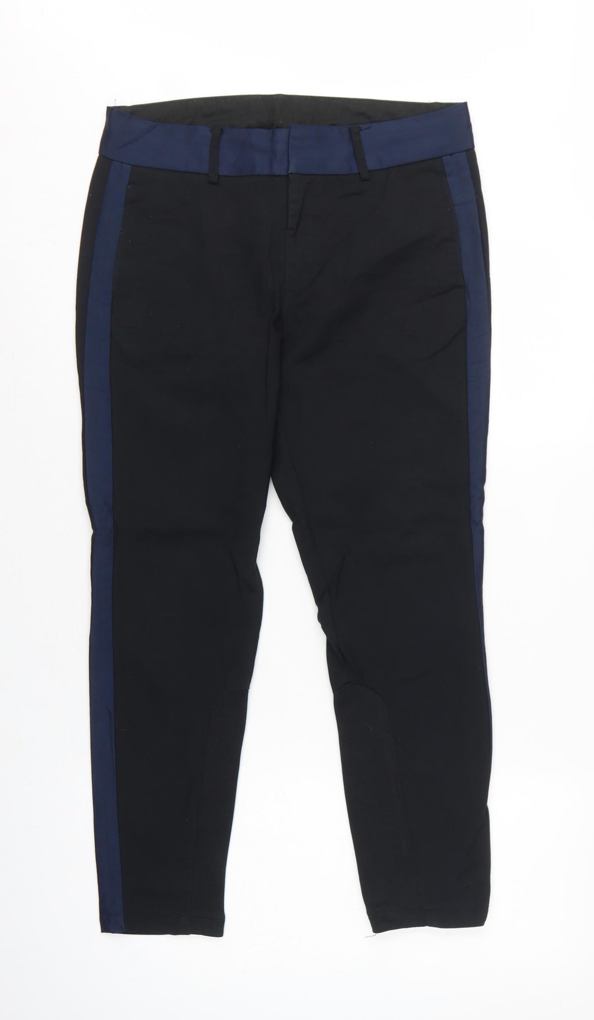 NÜMPH Women’s Black Navy Contrast Stripe Tapered Dress Trousers UK 10