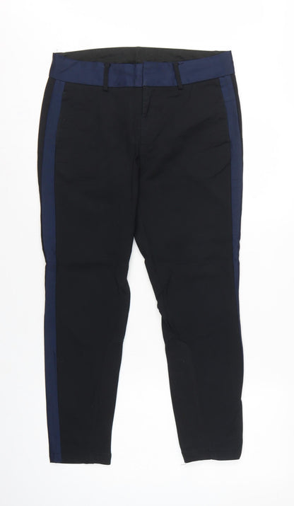 NÜMPH Women’s Black Navy Contrast Stripe Tapered Dress Trousers UK 10