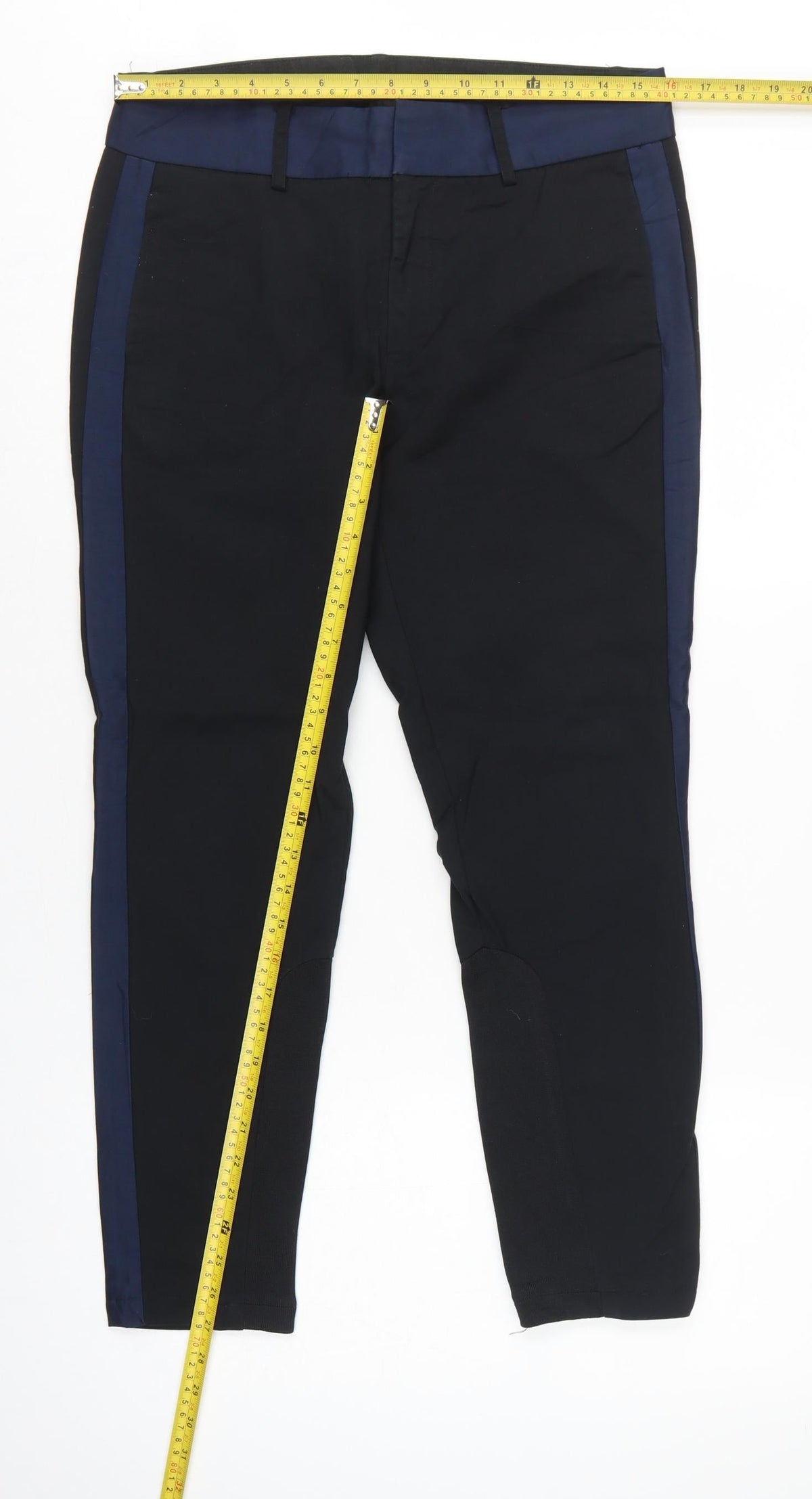 NÜMPH Women’s Black Navy Contrast Stripe Tapered Dress Trousers UK 10