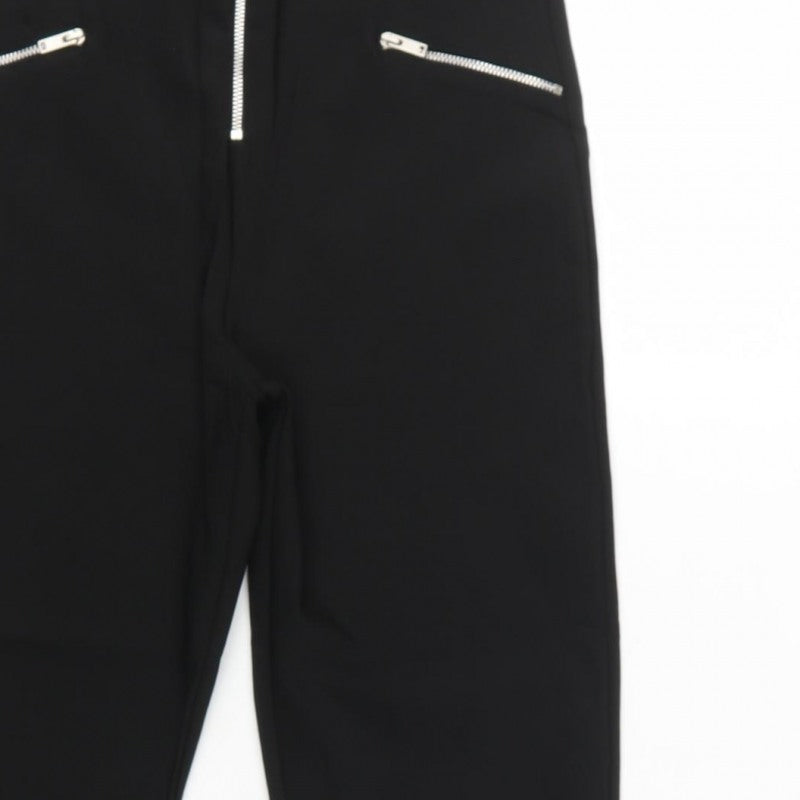 Zara Woman Black M High Rise Straight Zip Detail Trousers