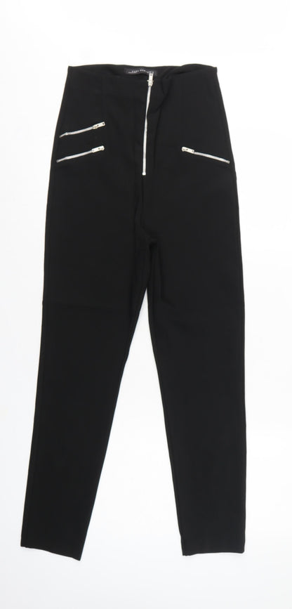 Zara Woman Black M High Rise Straight Zip Detail Trousers