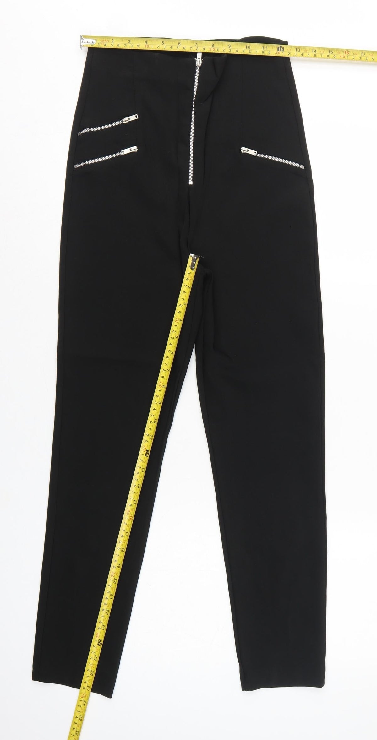 Zara Woman Black M High Rise Straight Zip Detail Trousers