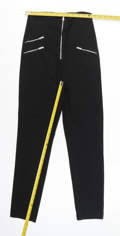 Zara Woman Black M High Rise Straight Zip Detail Trousers
