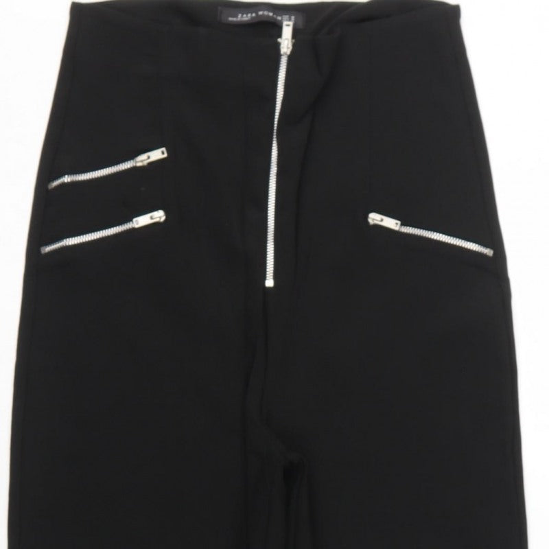 Zara Woman Black M High Rise Straight Zip Detail Trousers