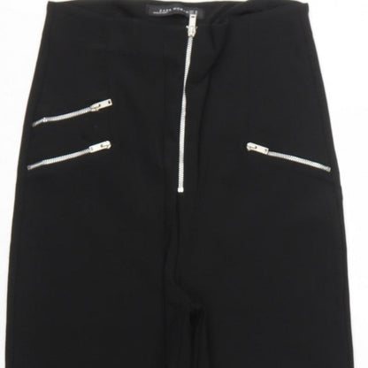 Zara Woman Black M High Rise Straight Zip Detail Trousers