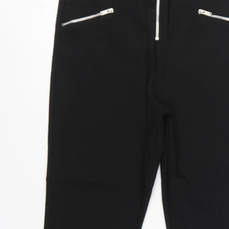 Zara Woman Black M High Rise Straight Zip Detail Trousers